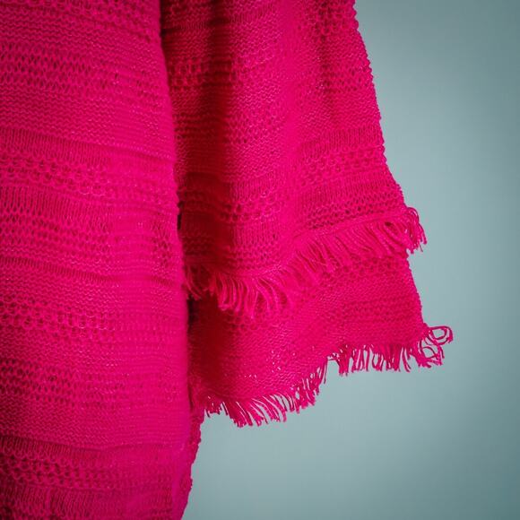 Chico's 3 Size XL Pink Fringe Textured Stich Knit Scoop Neck 3/4 Sleeve Cotton N - Picture 2 of 6